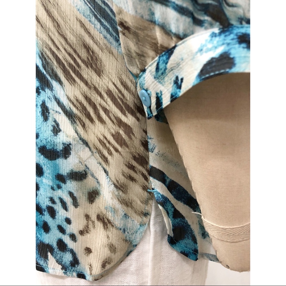 Chico's Blue Cream Animal Print Burnout Blouse - Picture 6 of 15